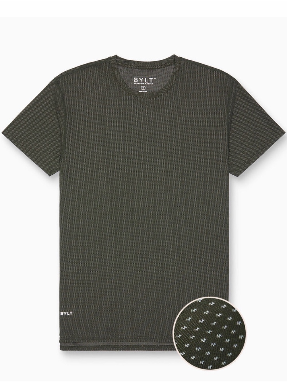 NWT BYLT Men’s Olive Green Performance Crew Tee in package